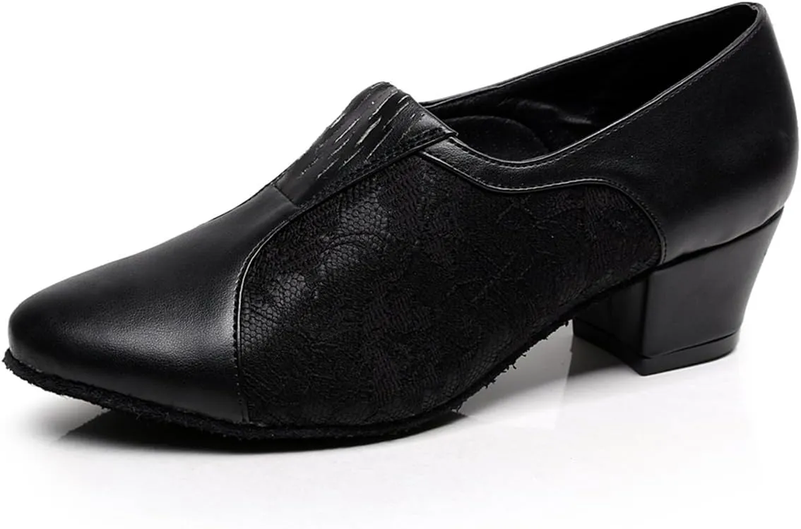 Minishion TQJ3002 Women's Slip-on Lace Tango Latin Ballroom Dance Shoes Evening Prom Pumps