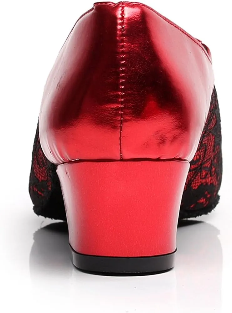 Minishion TQJ3002 Women's Slip-on Lace Tango Latin Ballroom Dance Shoes Evening Prom Pumps