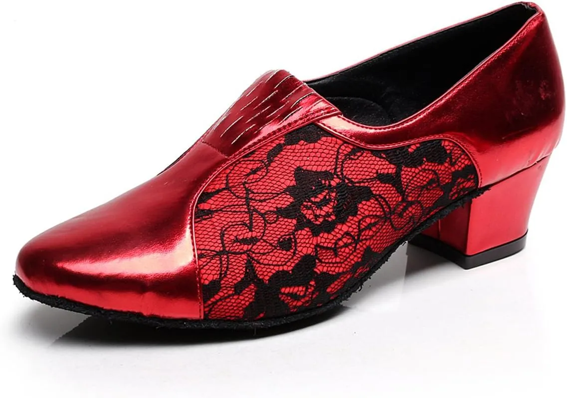 Minishion TQJ3002 Women's Slip-on Lace Tango Latin Ballroom Dance Shoes Evening Prom Pumps