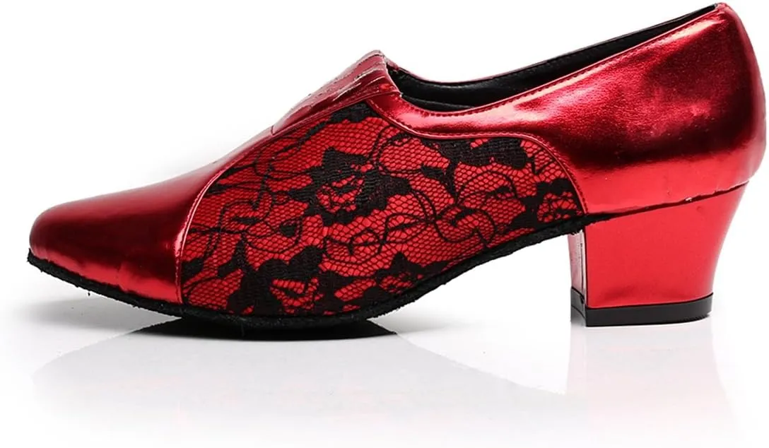 Minishion TQJ3002 Women's Slip-on Lace Tango Latin Ballroom Dance Shoes Evening Prom Pumps