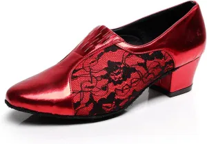 Minishion TQJ3002 Women's Slip-on Lace Tango Latin Ballroom Dance Shoes Evening Prom Pumps