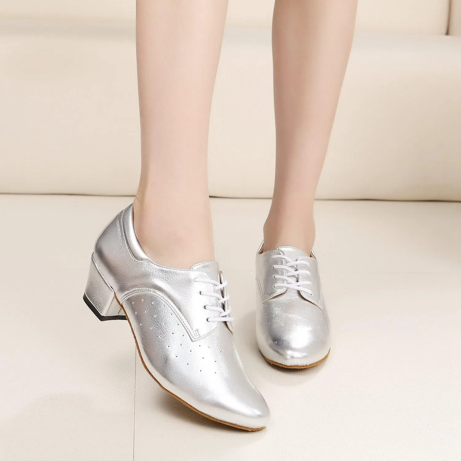 Minishion TQJ3004 Women's Low Heel Synthetic Tango Latin Ballroom Dance Shoes Evening Prom Pumps