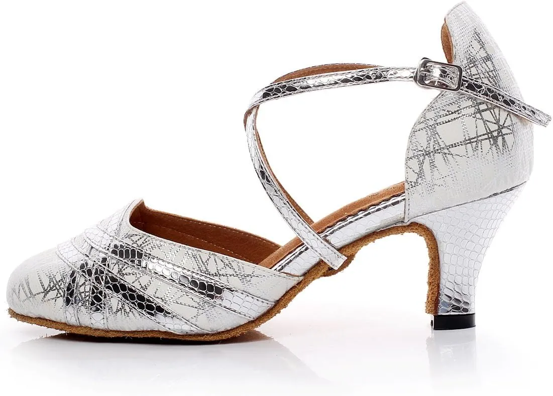 Minishion TQJ7063 Women's Buckle Satin Tango Latin Ballroom Dance Pumps Shoes