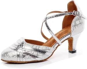 Minishion TQJ7063 Women's Buckle Satin Tango Latin Ballroom Dance Pumps Shoes