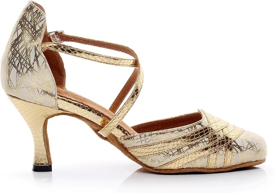 Minishion TQJ7063 Women's Buckle Satin Tango Latin Ballroom Dance Pumps Shoes