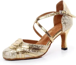 Minishion TQJ7063 Women's Buckle Satin Tango Latin Ballroom Dance Pumps Shoes