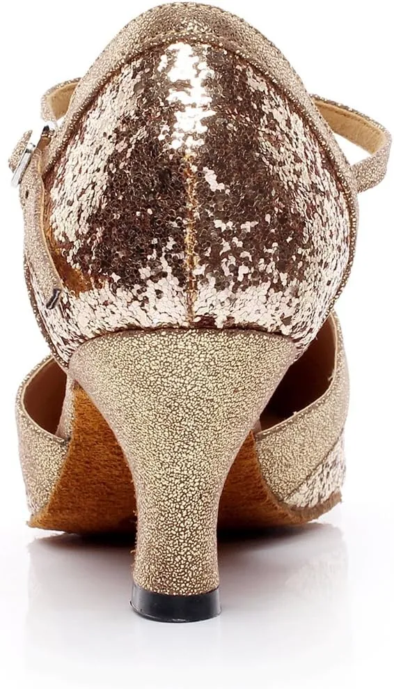 Minishion TQJ7065 Women's T-Strap Glitter Tango Latin Ballroom Dance Pumps Shoes