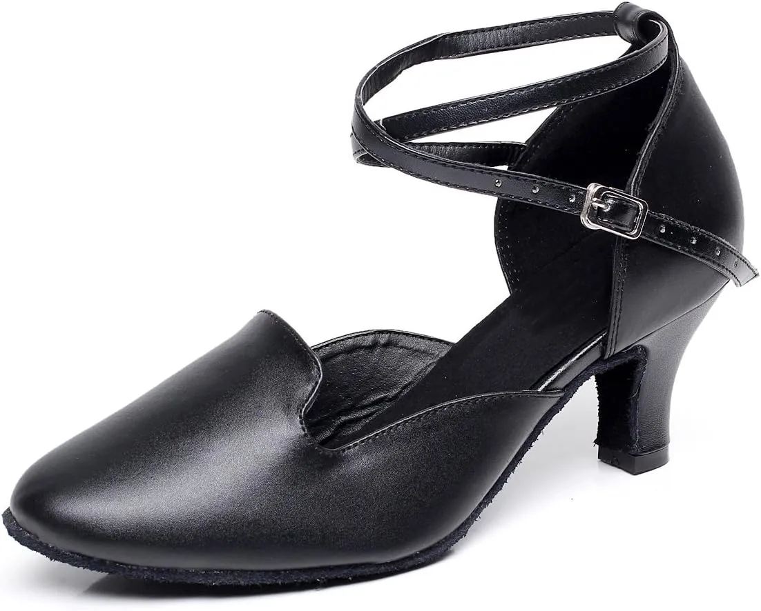 Minishion TQJ7068 Women's Closed Toe Leather Tango Latin Ballroom Dance Pumps Shoes