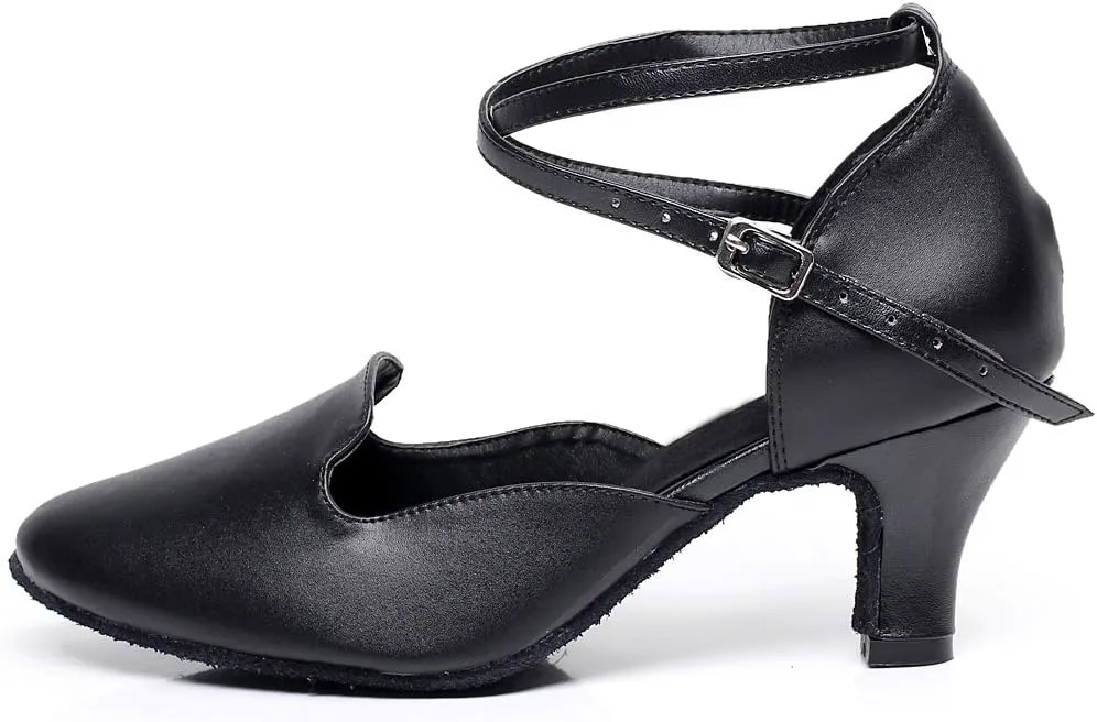 Minishion TQJ7068 Women's Closed Toe Leather Tango Latin Ballroom Dance Pumps Shoes