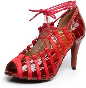 Minishion Women's Ankle Lace-up Strappy Latin Dance Shoes Party Evening Sandals