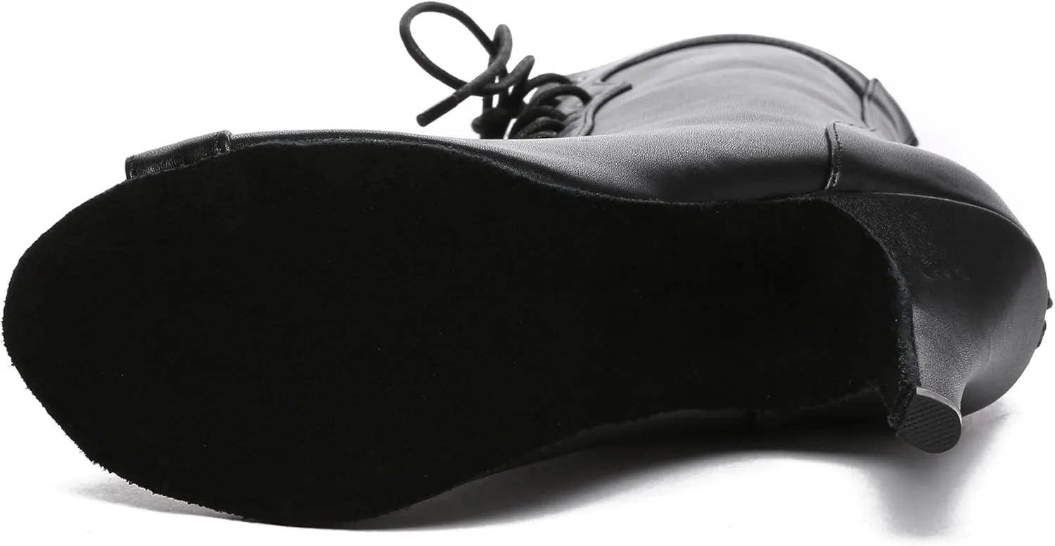 Minishion Womens Ballroom Dance Boot Lace-Up Peep Toe Prom Ankle Sandals Shoes