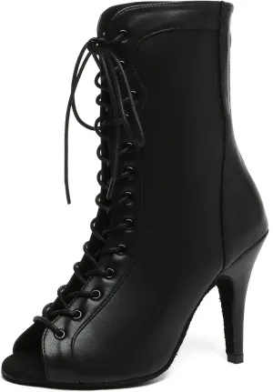 Minishion Womens Ballroom Dance Boot Lace-Up Peep Toe Prom Ankle Sandals Shoes