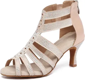 Minishion Womens Dance Ankle Sandals Sparkle Swing Dancing Shoes Rhinestones Wedding Booties L586