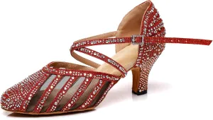 Minishion Women's Latin Salsa Round Toe Crystals Glitter Social Dance Shoes Weddinb Prom Pumps