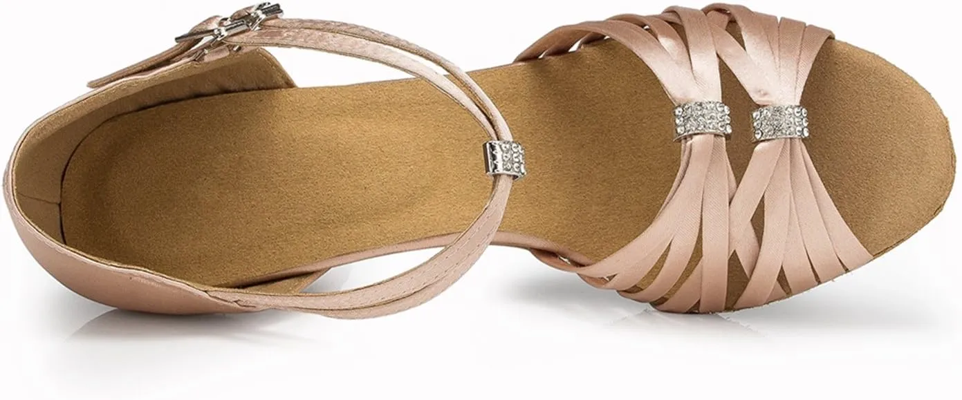 Minishion Women's Satin Latin Ballroom Dance Shoes Wedding Evening Sandals