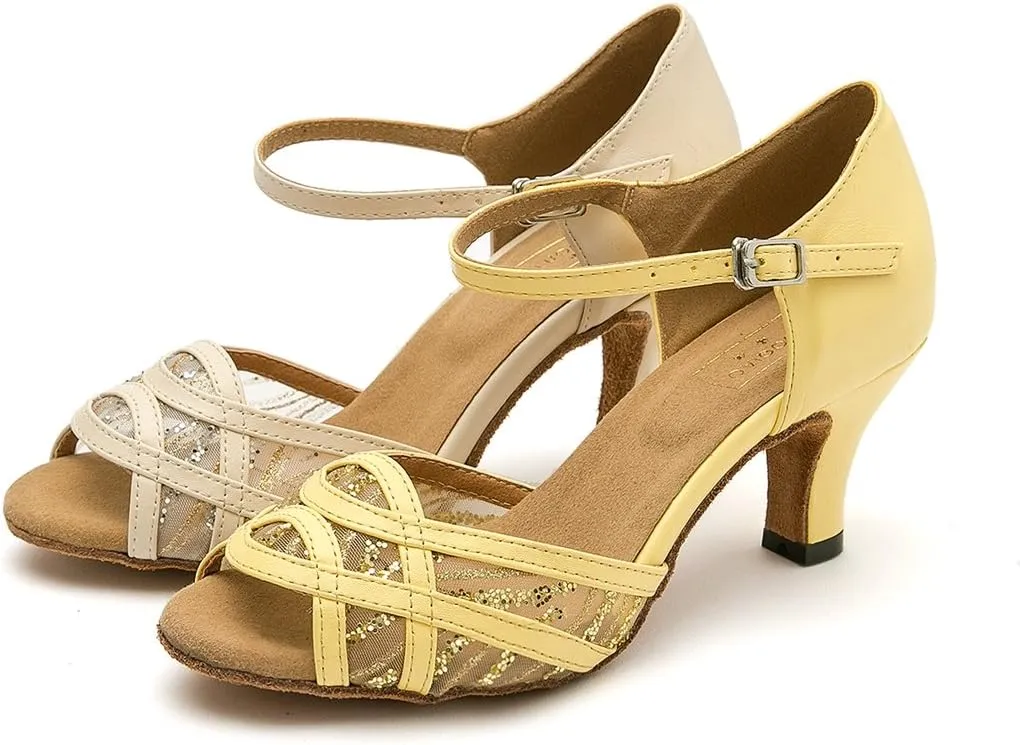 Minishion Women's Strappy Fashion Mesh Latin Salsa Dance Shoes Evening Sandals