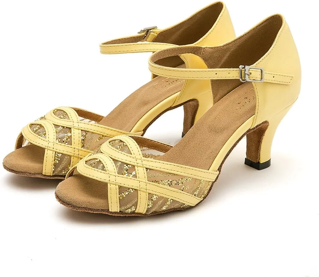 Minishion Women's Strappy Fashion Mesh Latin Salsa Dance Shoes Evening Sandals