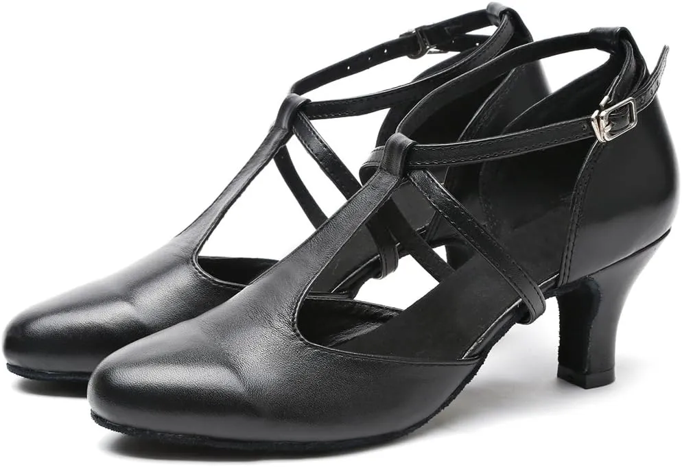 Minishion Women's T-Strap Ballroom Latin Salsa Dancing Shoes Bridal Wedding Pumps