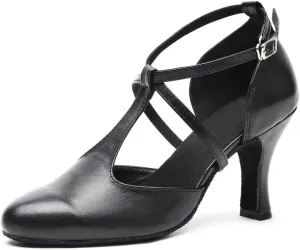 Minishion Women's T-Strap Ballroom Latin Salsa Dancing Shoes Bridal Wedding Pumps
