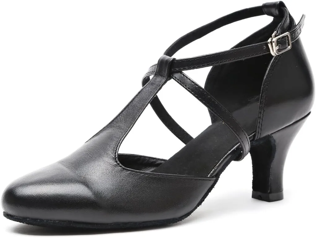 Minishion Women's T-Strap Ballroom Latin Salsa Dancing Shoes Bridal Wedding Pumps