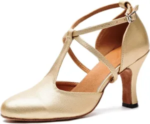 Minishion Women's T-Strap Ballroom Latin Salsa Dancing Shoes Bridal Wedding Pumps