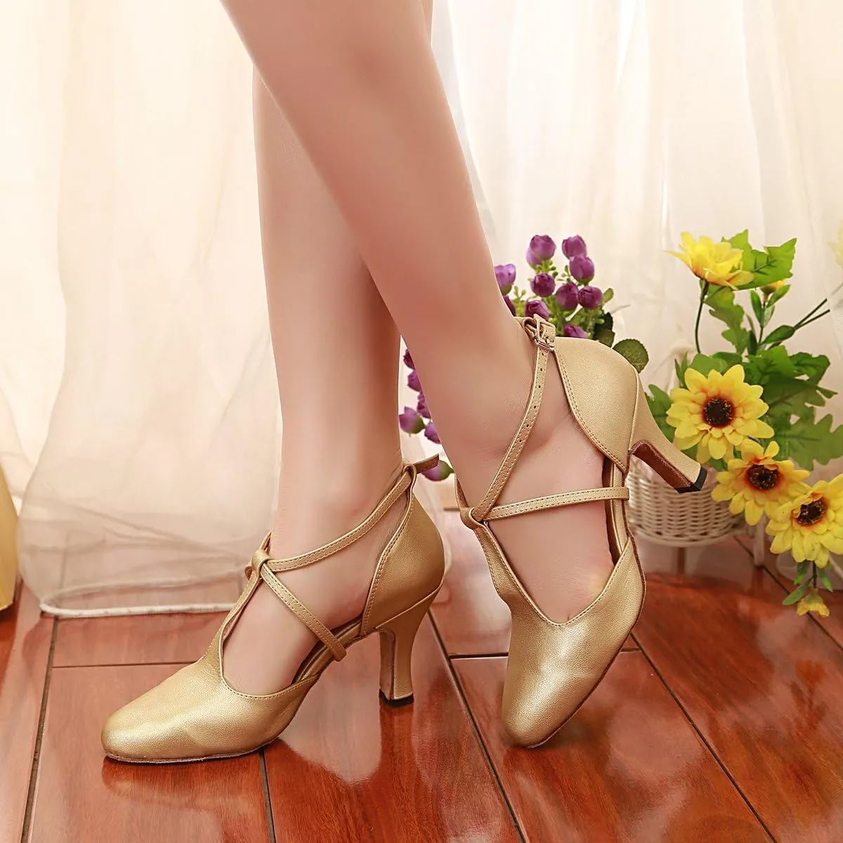 Minishion Women's T-Strap Ballroom Latin Salsa Dancing Shoes Bridal Wedding Pumps