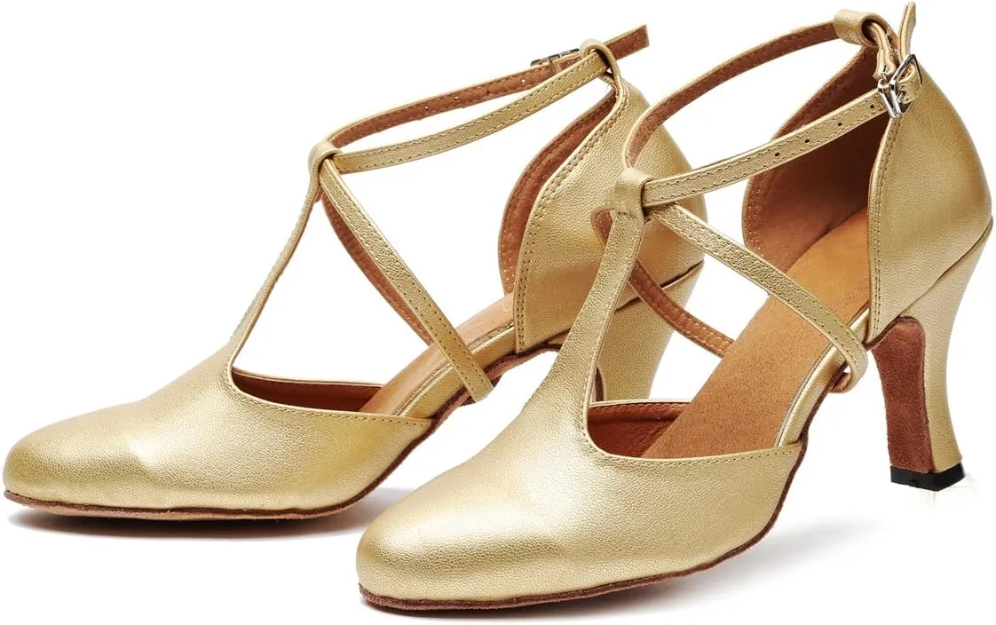 Minishion Women's T-Strap Ballroom Latin Salsa Dancing Shoes Bridal Wedding Pumps