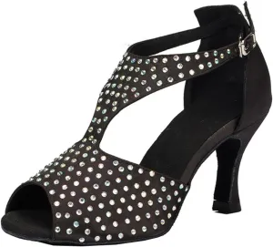 Minishion Women's TH054 Crystals T-Strap Satin Wedding Ballroom Latin Taogo Dance Sandals