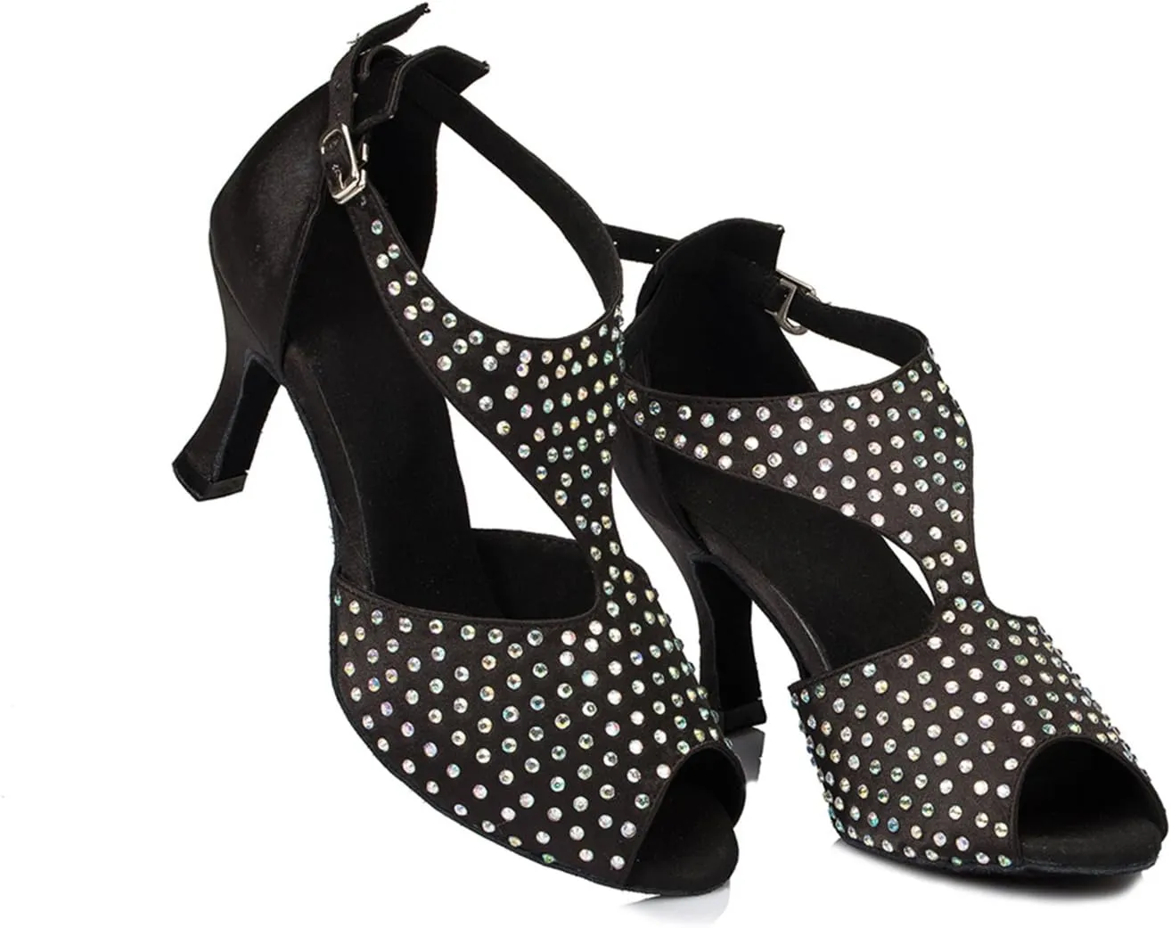 Minishion Women's TH054 Crystals T-Strap Satin Wedding Ballroom Latin Taogo Dance Sandals