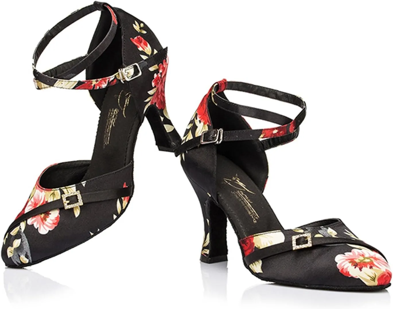 Minishion Women's TH094 Cross Strap Printed Satin Wedding Ballroom Latin Taogo Dance Pumps Shoes