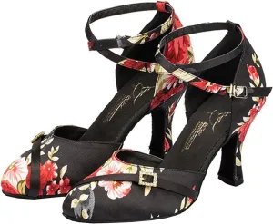 Minishion Women's TH094 Cross Strap Printed Satin Wedding Ballroom Latin Taogo Dance Pumps Shoes