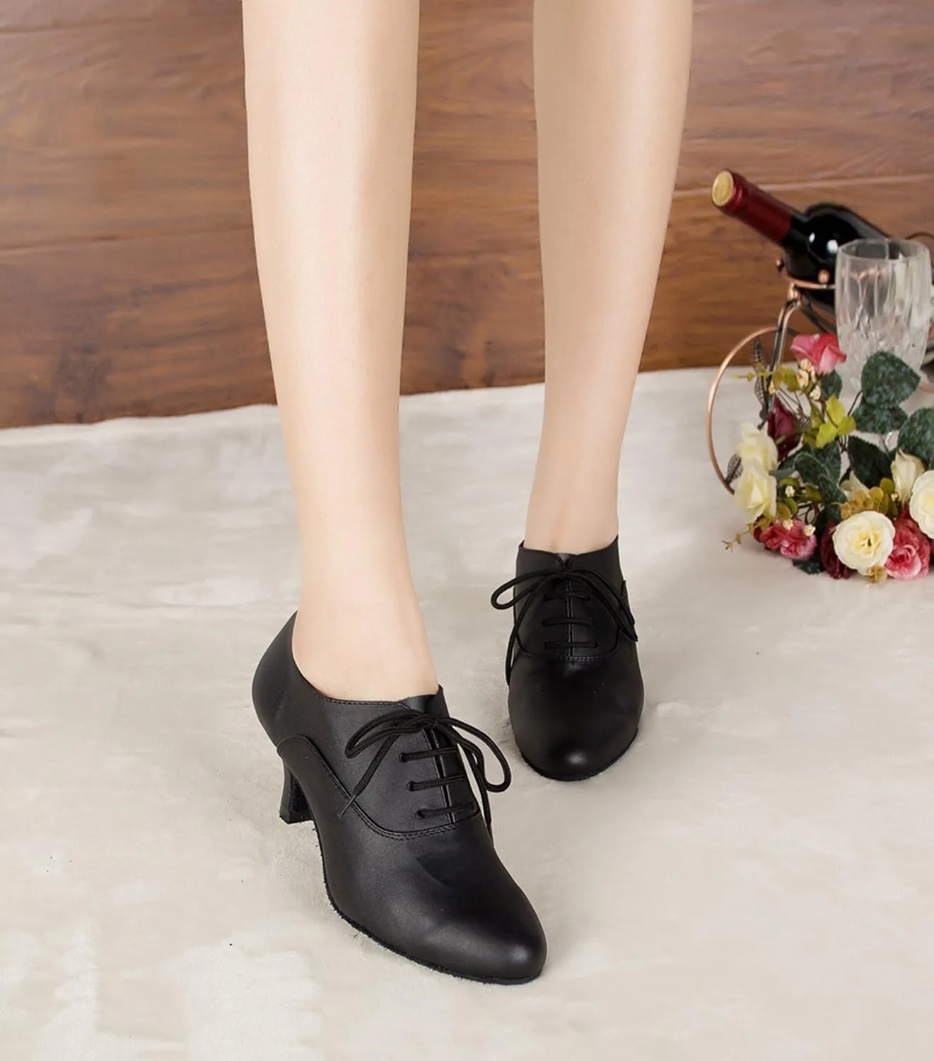 Minishion Women's TH159 Lace-up Fashion Leather Wedding Ballroom Latin Taogo Dance Pumps Shoes
