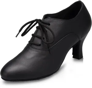 Minishion Women's TH159 Lace-up Fashion Leather Wedding Ballroom Latin Taogo Dance Pumps Shoes