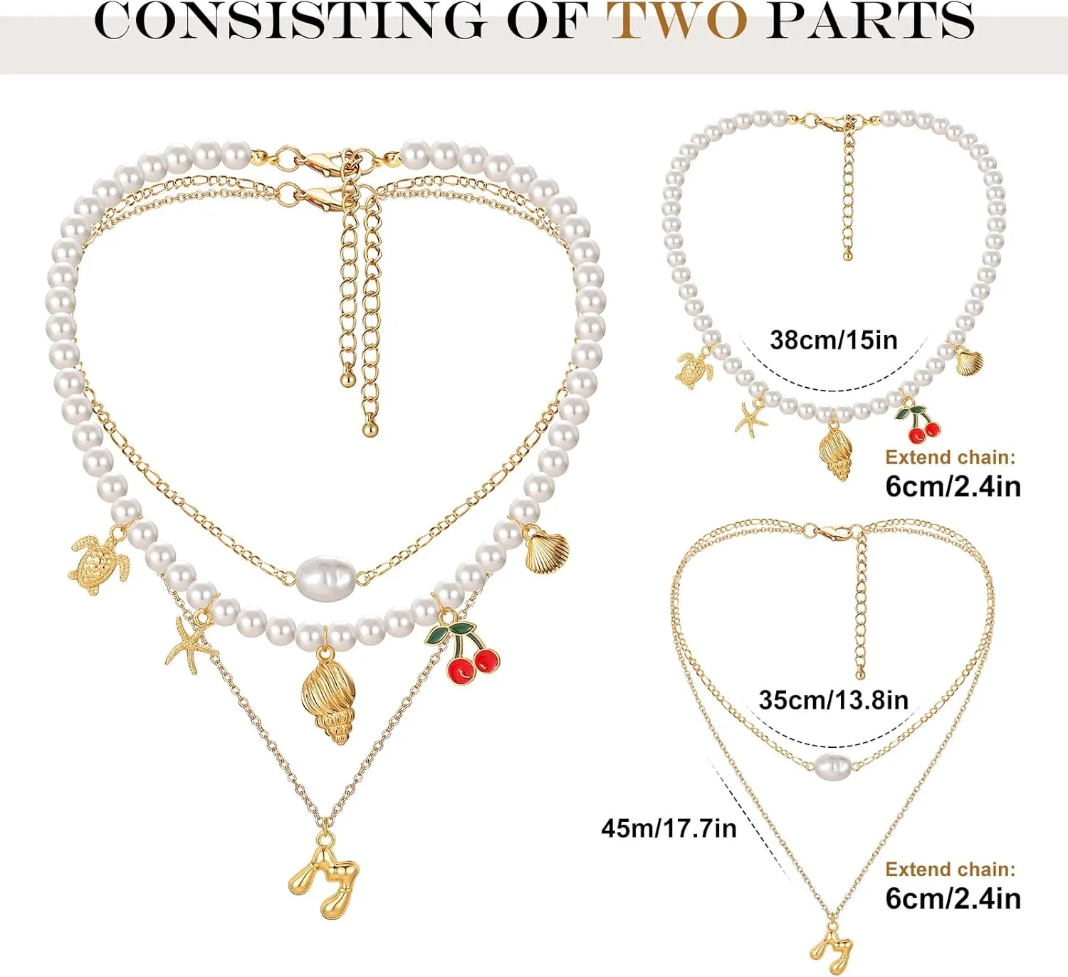 MJartoria Gold Layered Necklaces for Women Trendy Balloon Initial Pendant Chunky Pearl Chain Charm Necklaces Jewelry Birthday Gifts