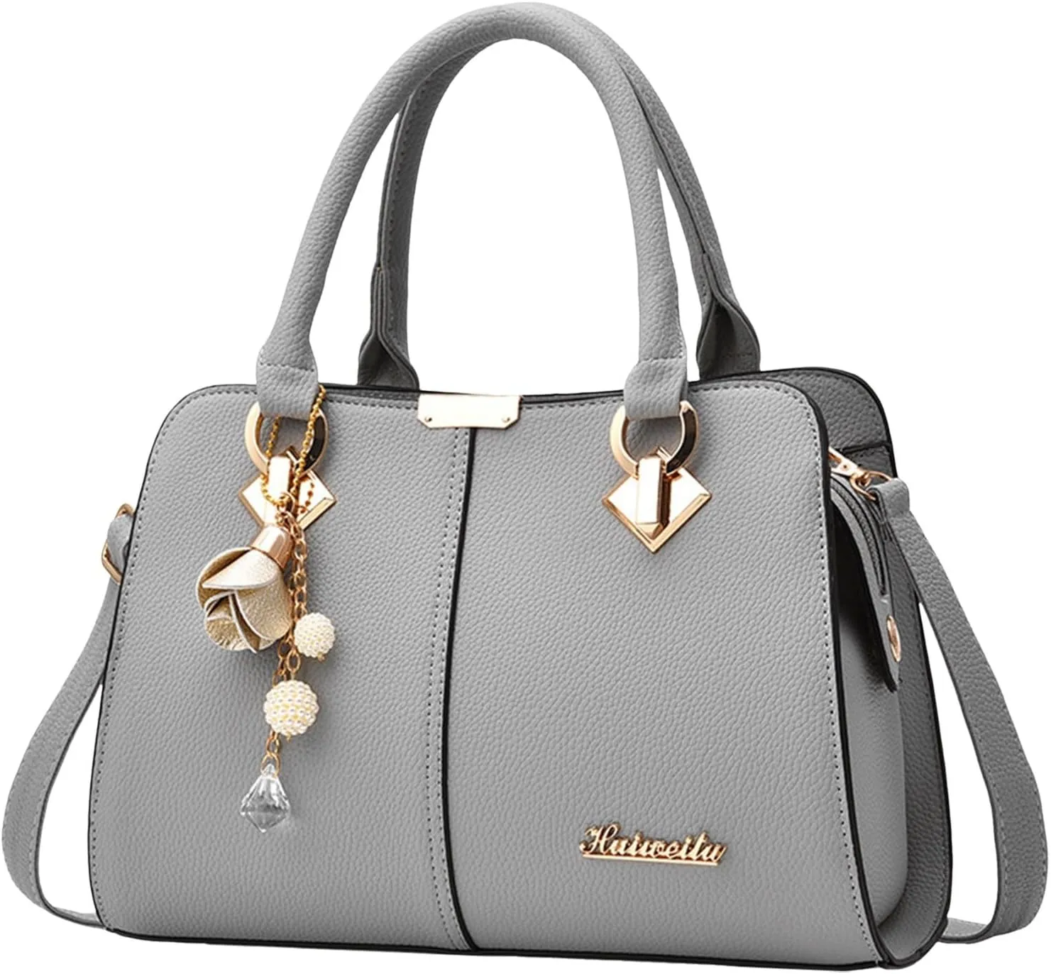 Multi Pocket Shoulder Bags for Woman Lightweight Quilted Leather Handbags for Women Nylon Quilted Shoulder Purse(Grey)