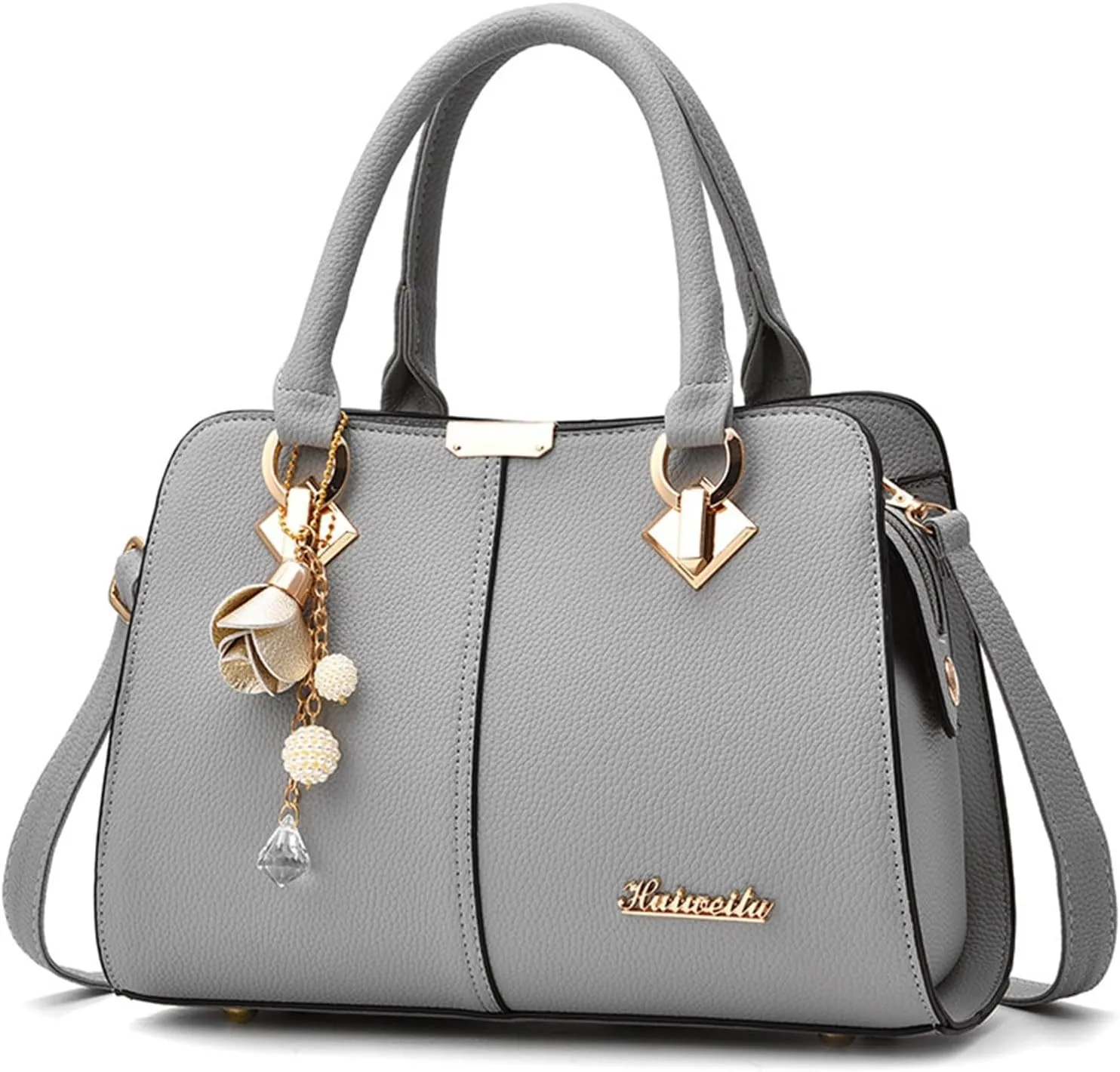 Multi Pocket Shoulder Bags for Woman Lightweight Quilted Leather Handbags for Women Nylon Quilted Shoulder Purse(Grey)