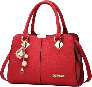 Multi Pocket Shoulder Bags for Woman Lightweight Quilted Leather Handbags for Women Nylon Quilted Shoulder Purse(Red)
