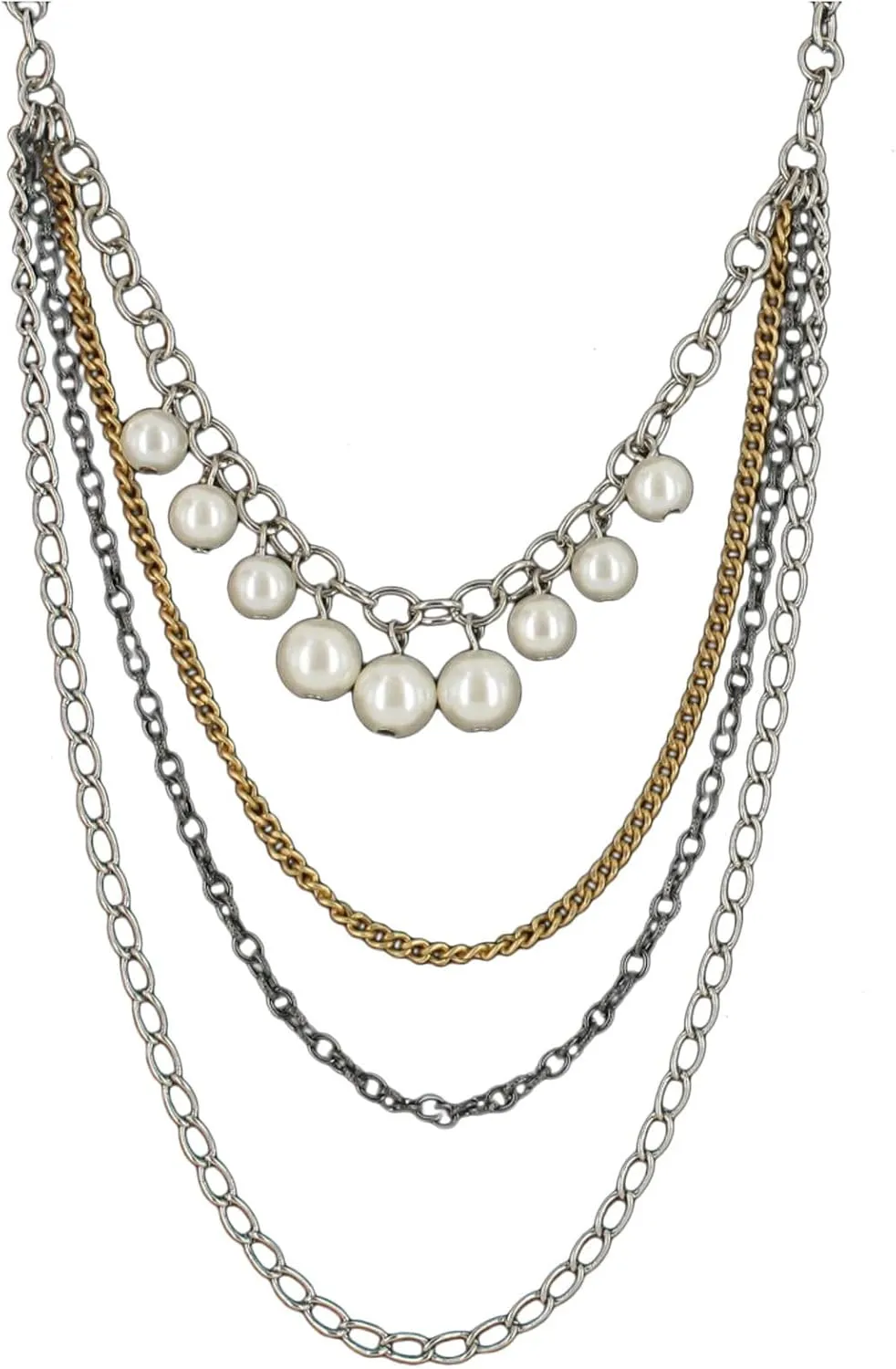 Multi Strand Long Layered Faux Pearl Beaded Silver Gold Gray Chain Necklace 19" Fashion Necklaces Trendy Accessories Stylish Additions Chic Details