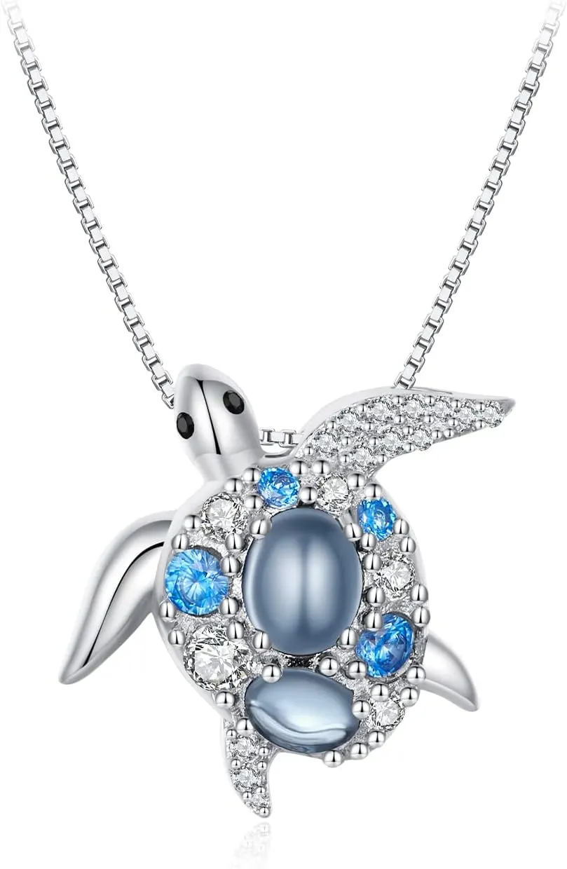 MUNDELL 925 Sterling Silver Sea Turtle Pendant Necklaces Cubic Zirconia Necklaces for Women Fine Jewelry (Sea Turtle)