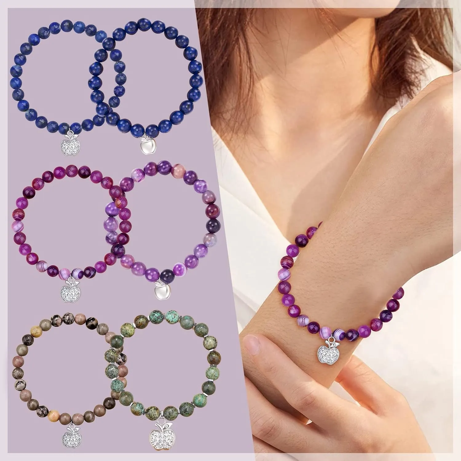Natural Gemstone Semi Precious Healing Crystals Handmade Stretchy Round Beads Bracelet, Enhance Positive Energy