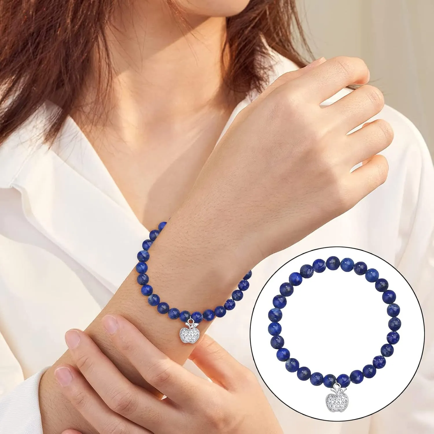Natural Gemstone Semi Precious Healing Crystals Handmade Stretchy Round Beads Bracelet, Enhance Positive Energy
