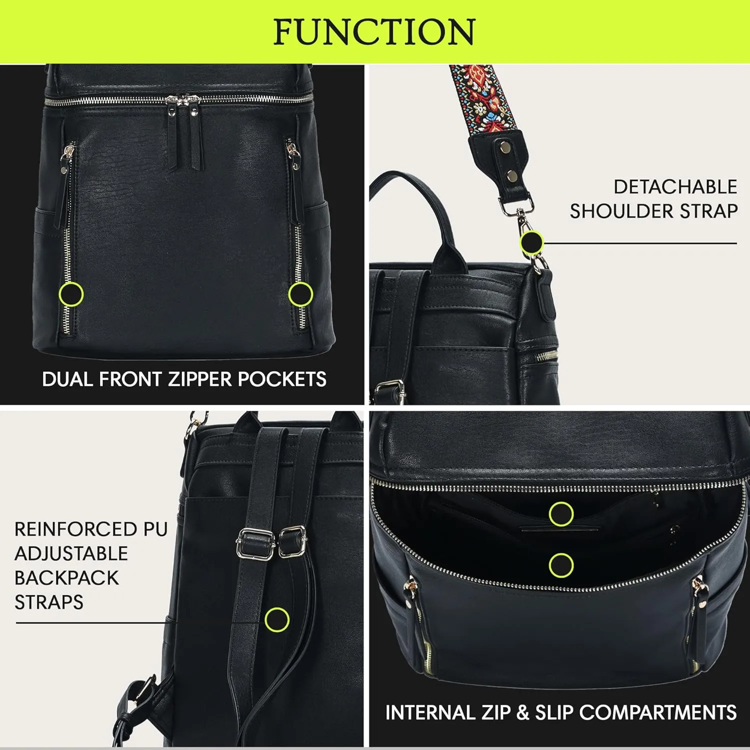 Nyra Webbing Strap Convertible Backpack Purse | Vegan Leather Backpack purse for Women with Detachable Shoulder Strap