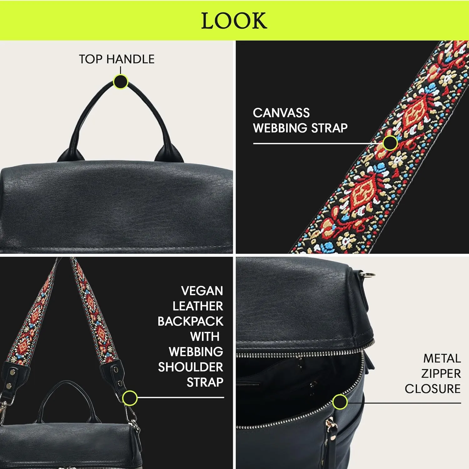 Nyra Webbing Strap Convertible Backpack Purse | Vegan Leather Backpack purse for Women with Detachable Shoulder Strap