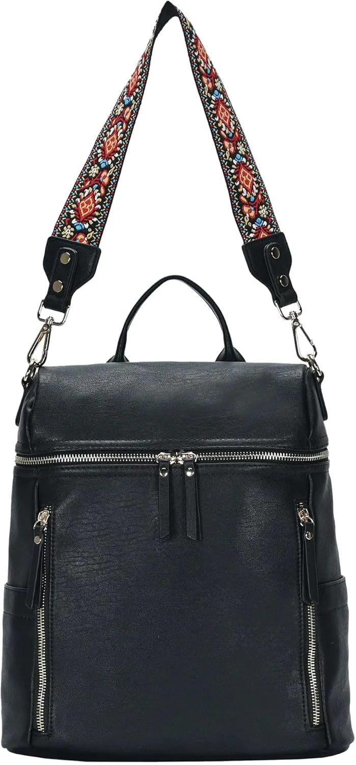 Nyra Webbing Strap Convertible Backpack Purse | Vegan Leather Backpack purse for Women with Detachable Shoulder Strap