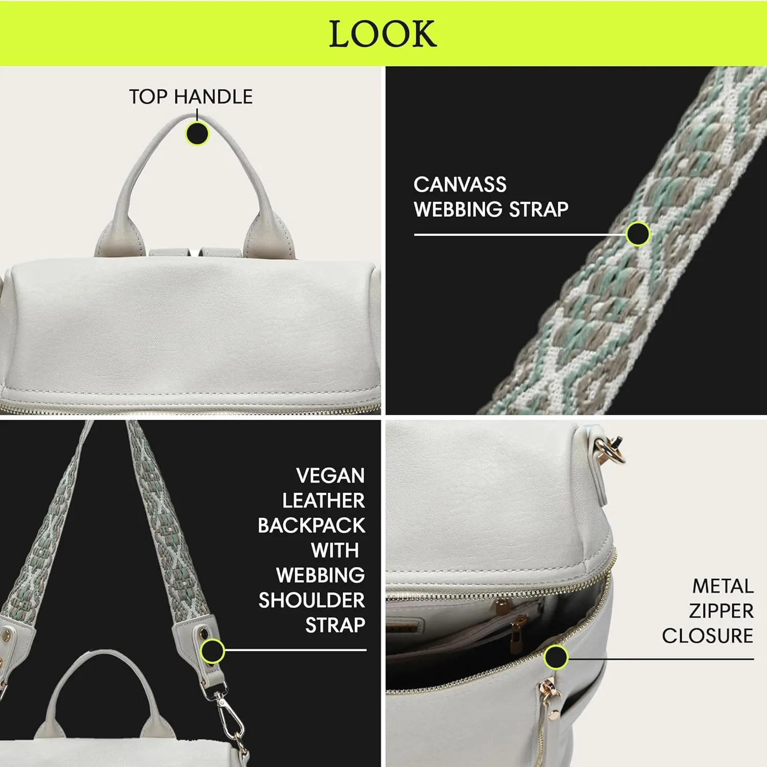 Nyra Webbing Strap Convertible Backpack Purse | Vegan Leather Backpack purse for Women with Detachable Shoulder Strap