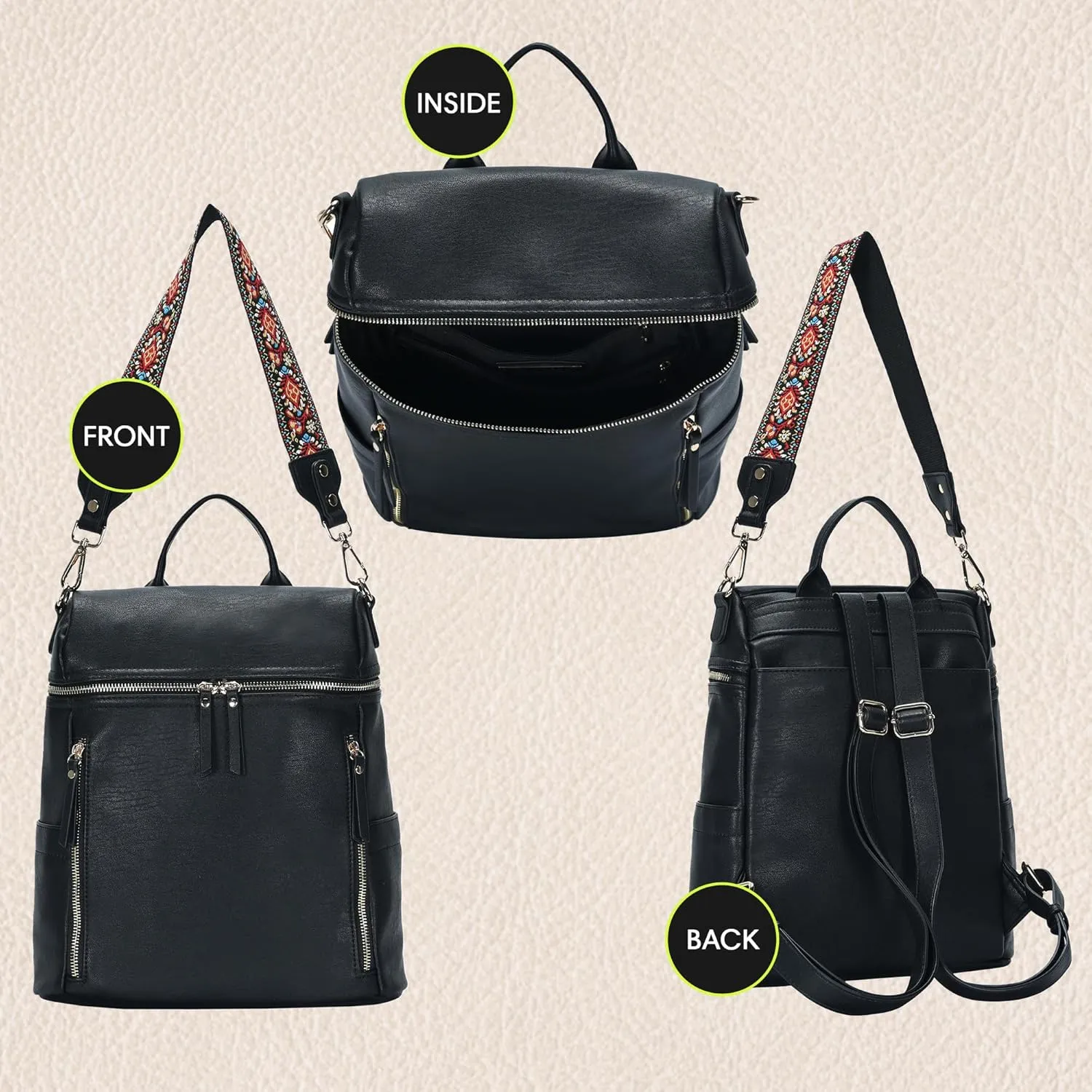 Nyra Webbing Strap Convertible Backpack Purse | Vegan Leather Backpack purse for Women with Detachable Shoulder Strap