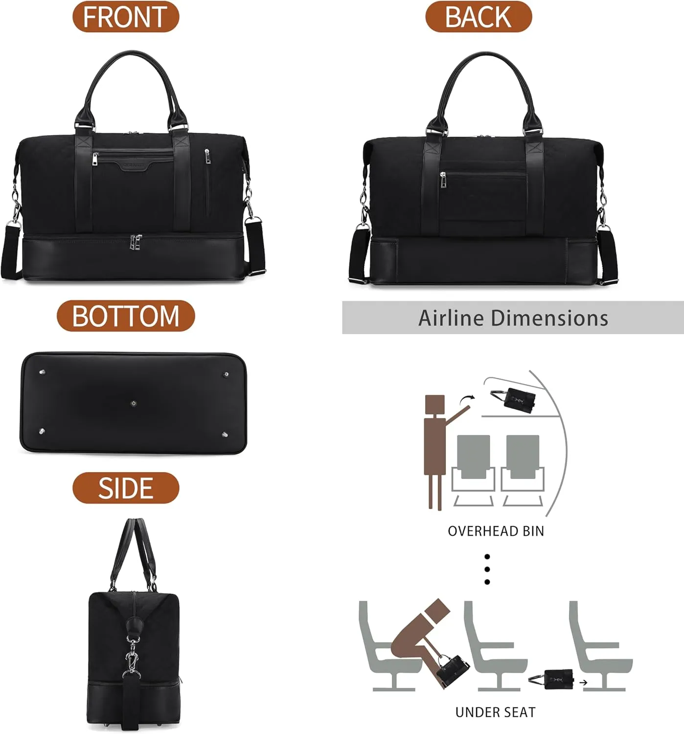 Oeihuivt Weekender Bags for Women - 21 Inch Large Travel Duffel Bag 2-Piece Set with Shoe Compartment, Heavy-Duty Canvas & Leather Carry On Overnight Tote (Airplane Approved)