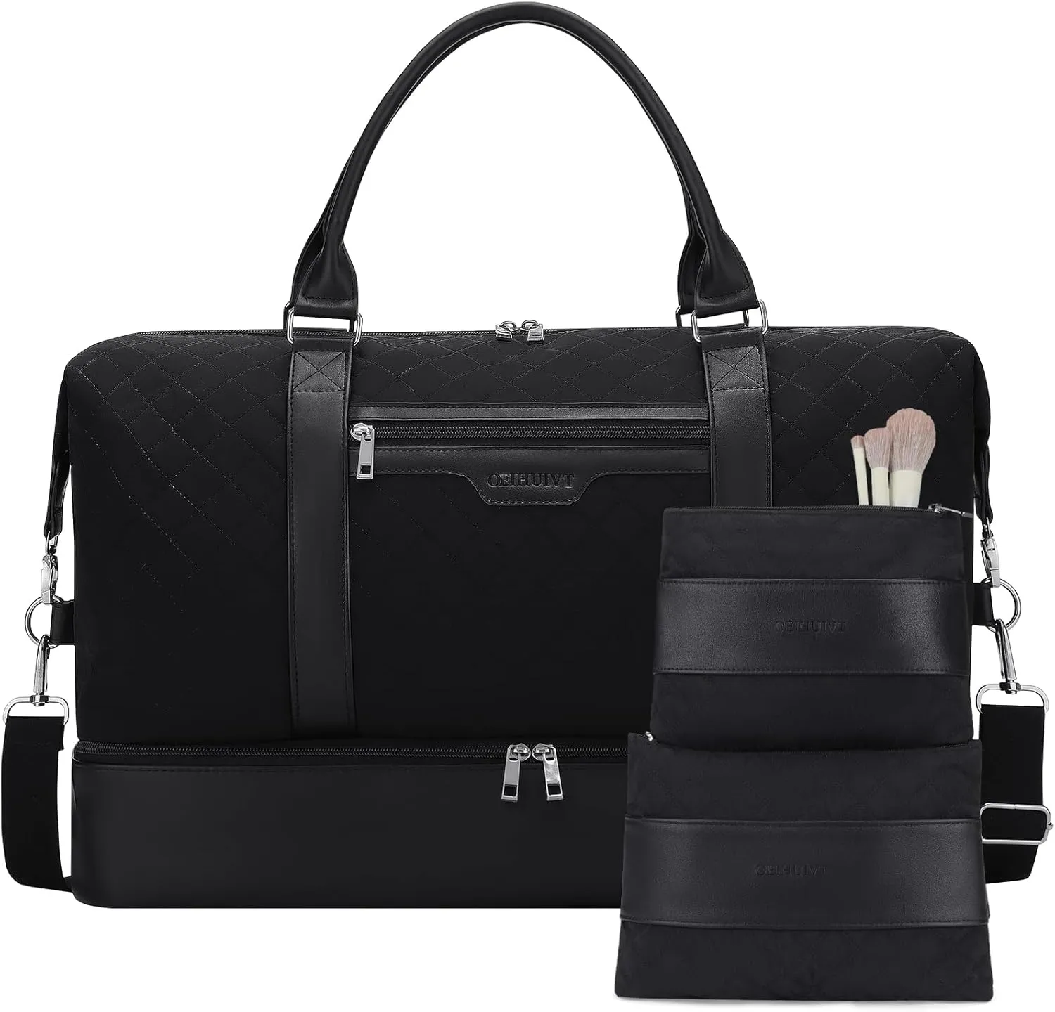 Oeihuivt Weekender Bags for Women - 21 Inch Large Travel Duffel Bag 2-Piece Set with Shoe Compartment, Heavy-Duty Canvas & Leather Carry On Overnight Tote (Airplane Approved)