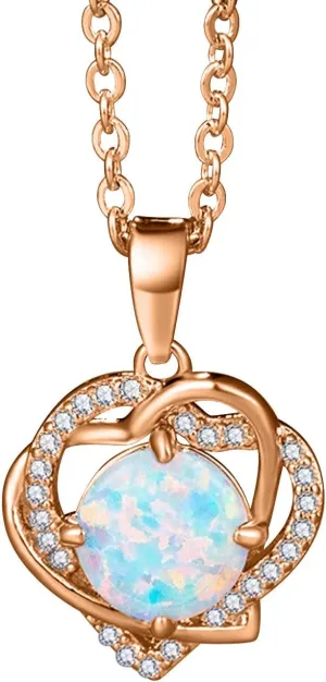 Opal Heart Pendant Necklace for Women,Sterling Silver Birthstone Crystal Chokers Chrismas Birthday Mother's Day Gifts for Her