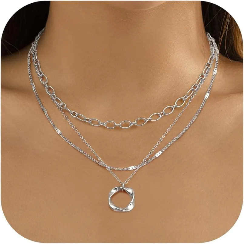 ORAZIO Layered Necklaces for Women,14K Gold Plated/Silver Stacked Necklaces for Women,Dainty Pearl Paper Clip Chain Pendant Choker Necklace Set Cute CZ Stackable Womens Necklaces Trendy Gold Y Necklace Jewelry Set Gift